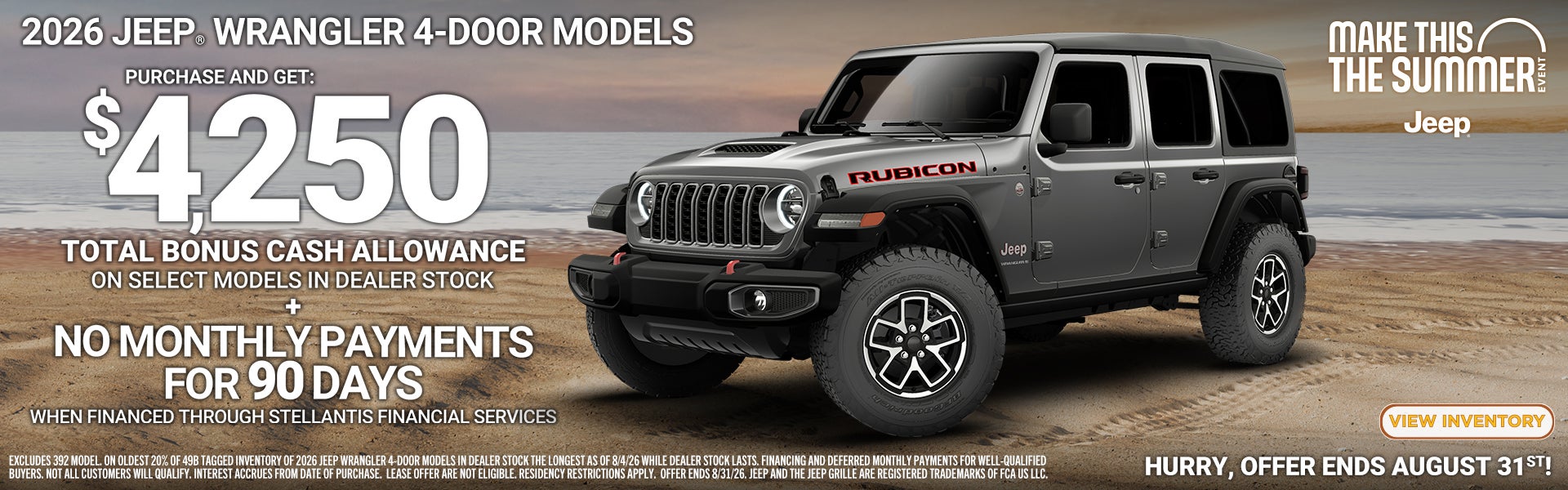 2026 Jeep Wrangler – $4,250 Bonus Cash + 90 Days No Pay
