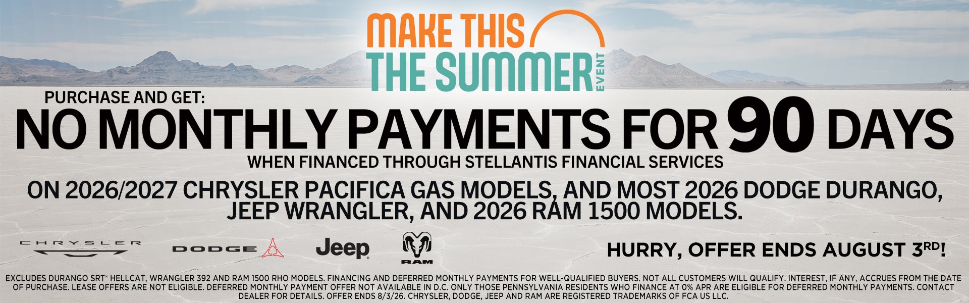 No monthly payments for 90 days on select Stellantis Models