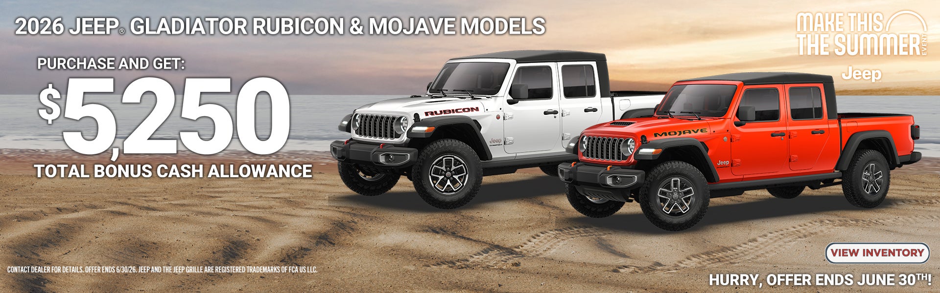 2026 Jeep Gladiator Models $5,250 Bonus Cash Offer