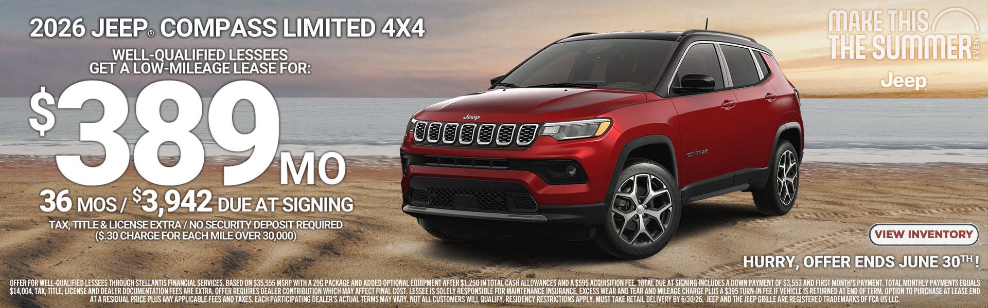 2026 Jeep Compass Lease Special $389 Per Month