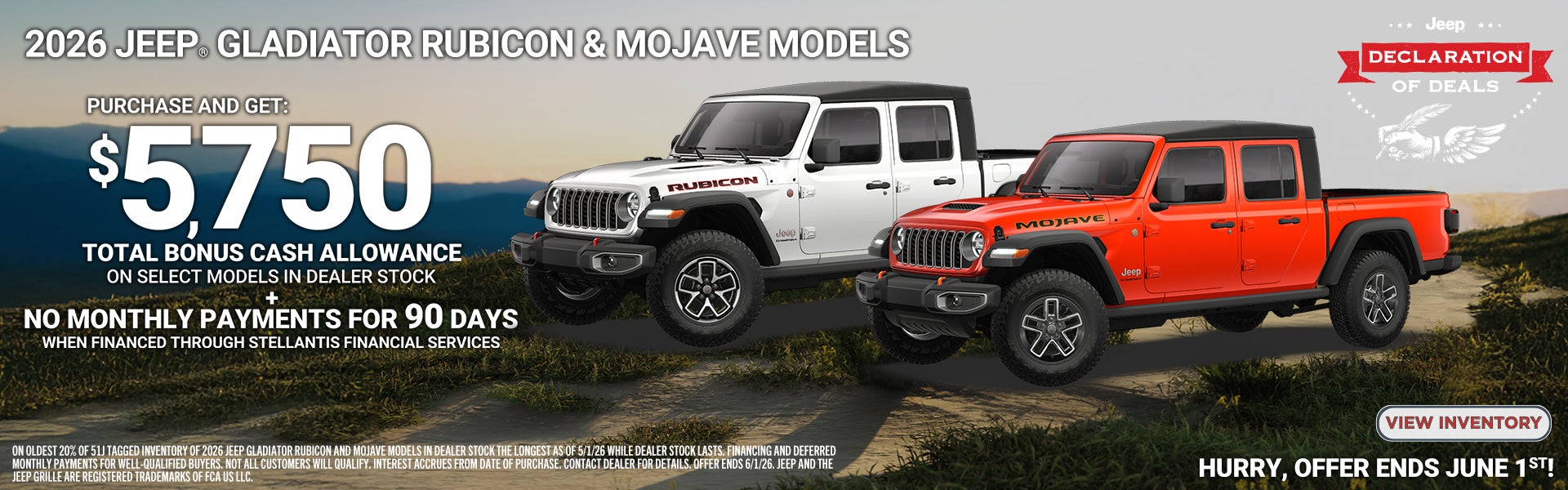 2026 Jeep Gladiator $5750 Bonus Cash and 90 Days