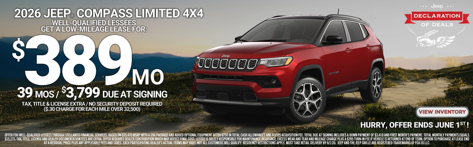 2026 Jeep Compass Lease for $389 for 39 Months