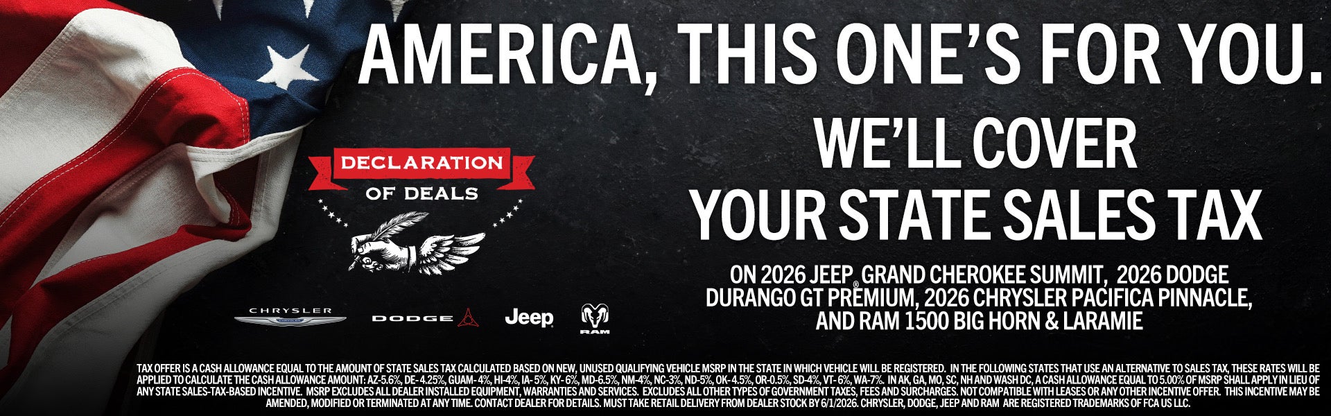 State Sales Tax Cash Allowance on Select CDJR Models