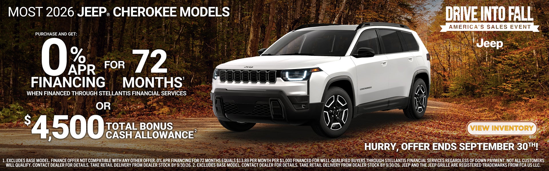 2026 Jeep Cherokee 0% APR for 72 months or $4,500 cash