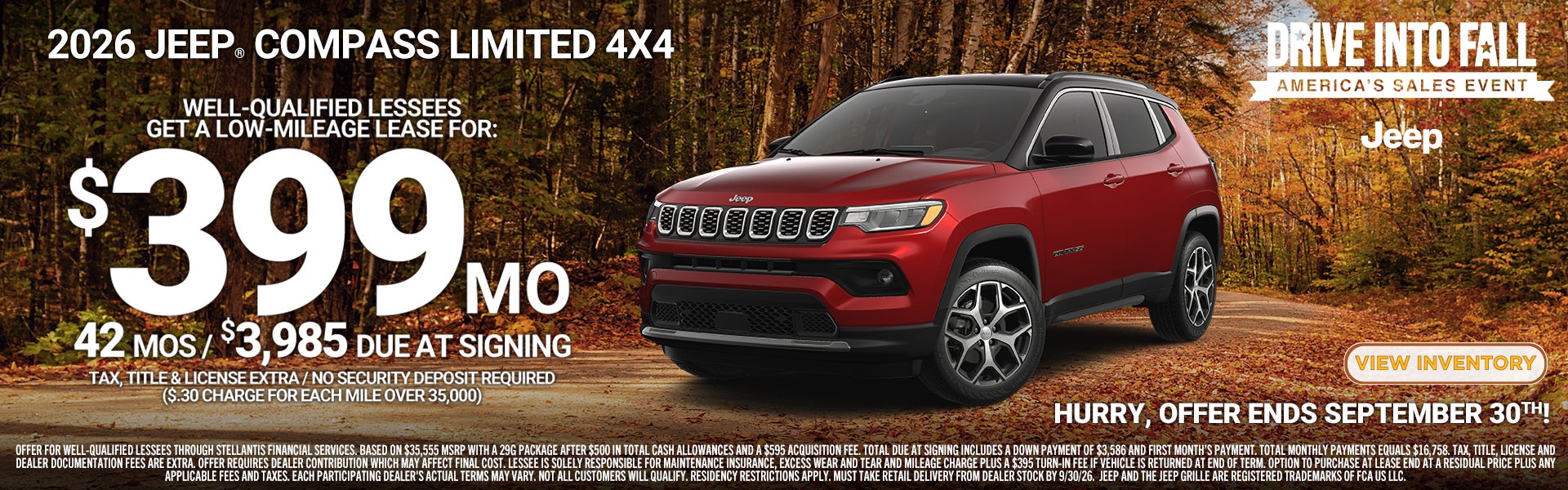 2026 Jeep Compass Limited 4x4 lease for $399 a month